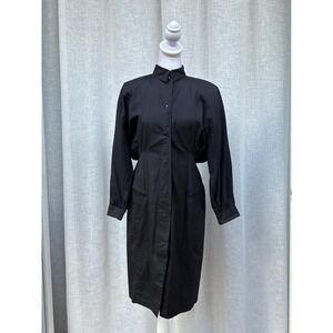 Black button down long sleeve cotton dress